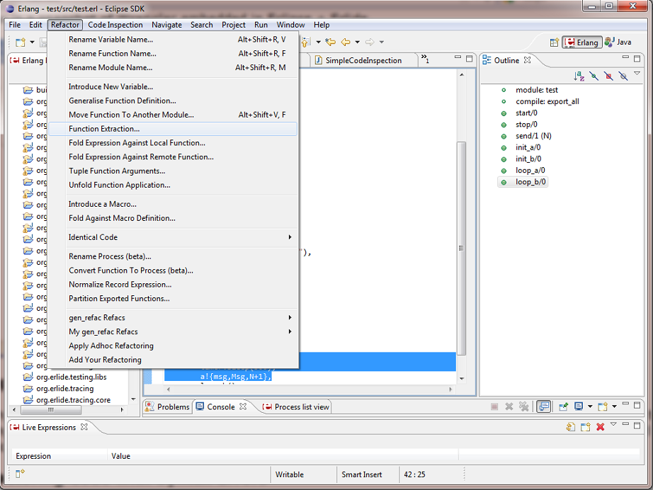 snapshot of Wrangler embedded in Eclipse with Erlide